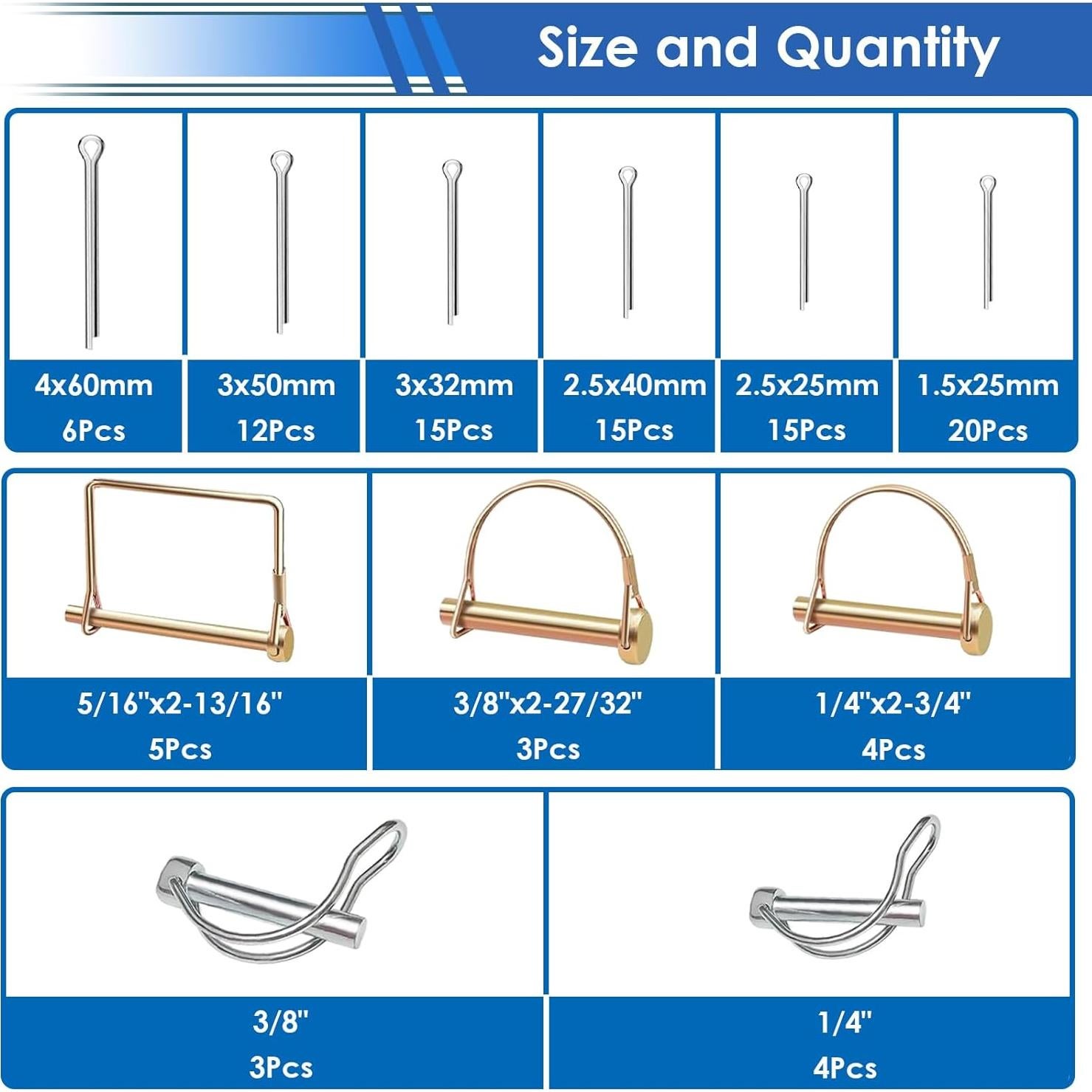 Kit de 270 Pasadores de Enganche smseace para Remolques y Jardín