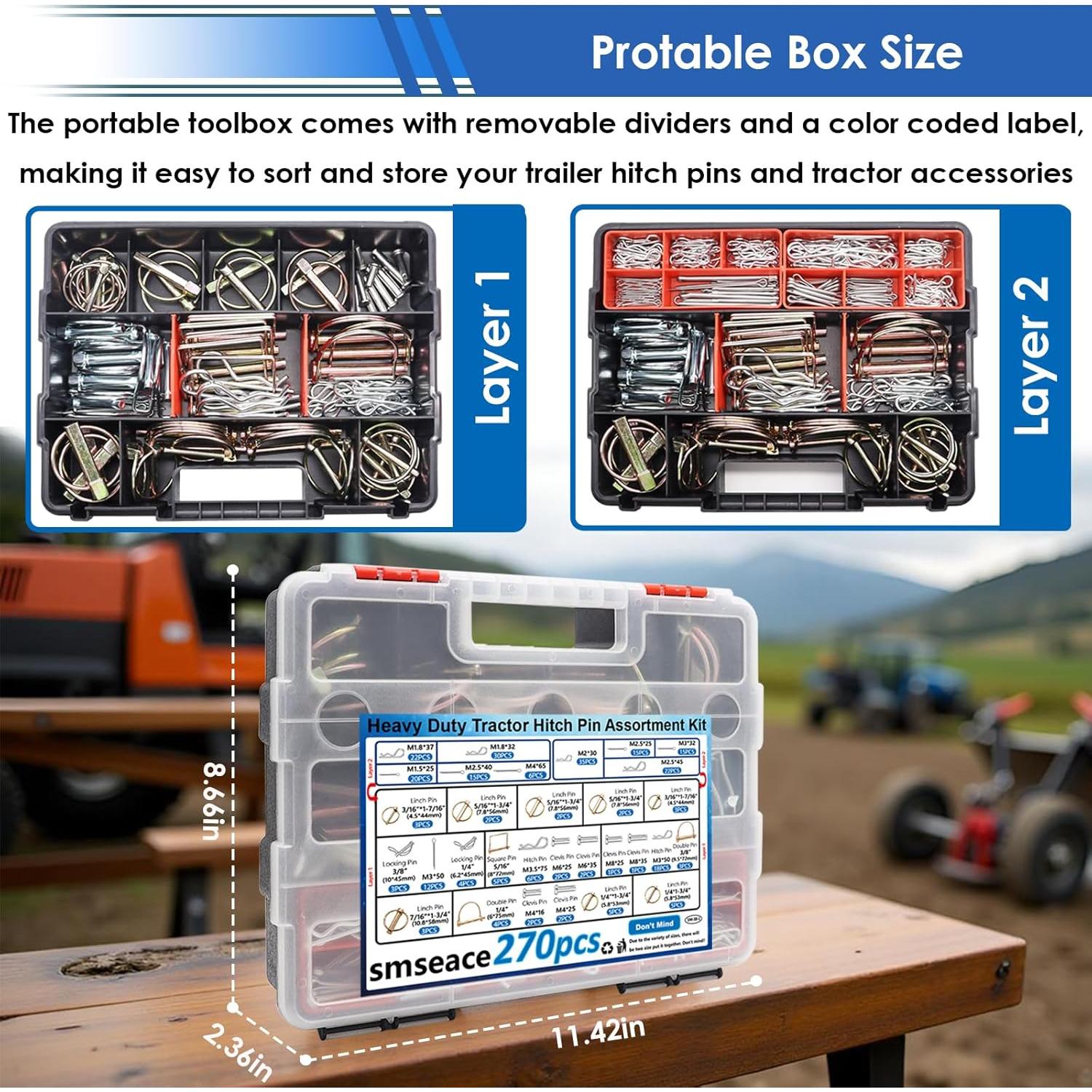 Kit de 270 Pasadores de Enganche smseace para Remolques y Jardín