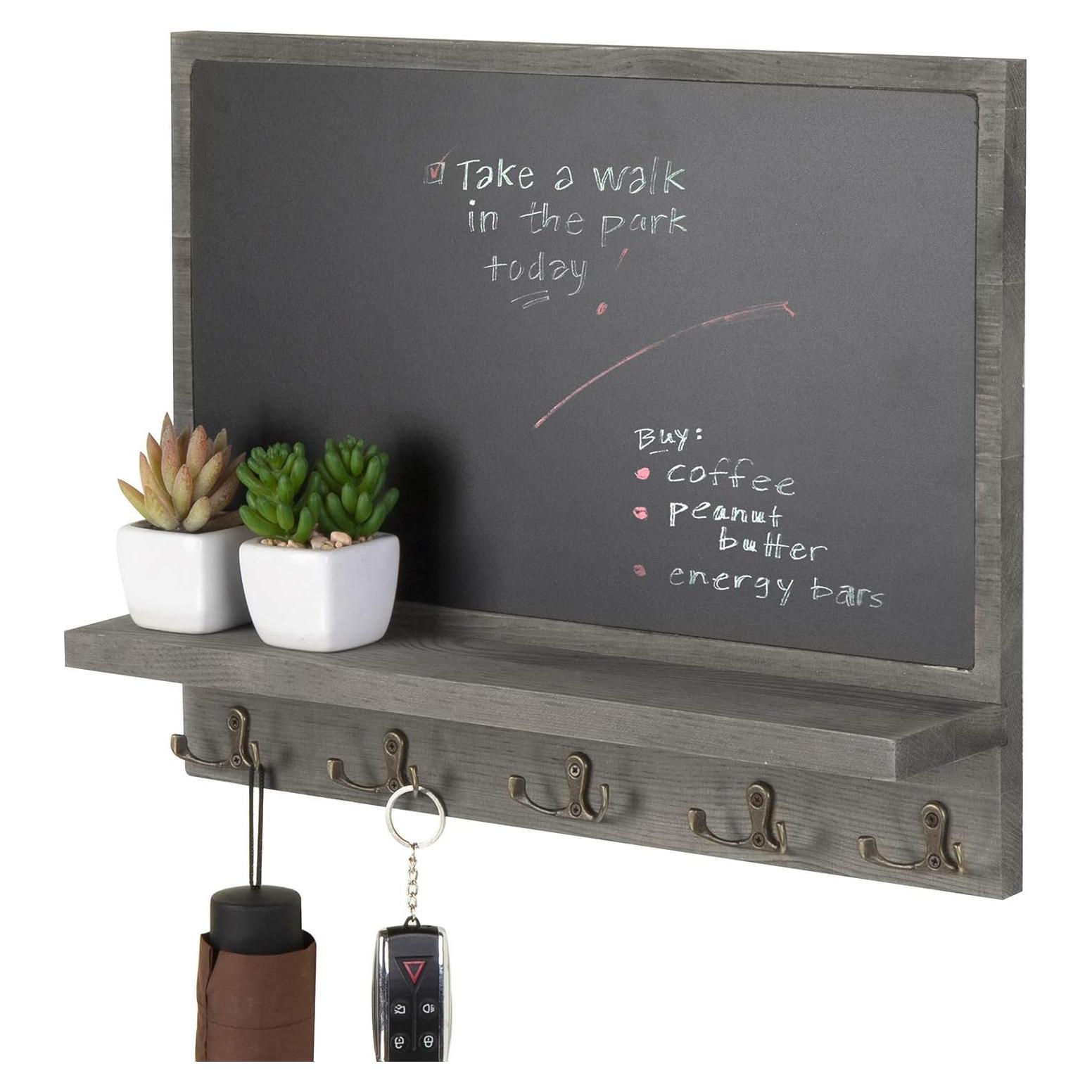Cartel de Pizarra Montado en Pared MiRegalo Gris Oscuro con Estante y 5 Ganchos