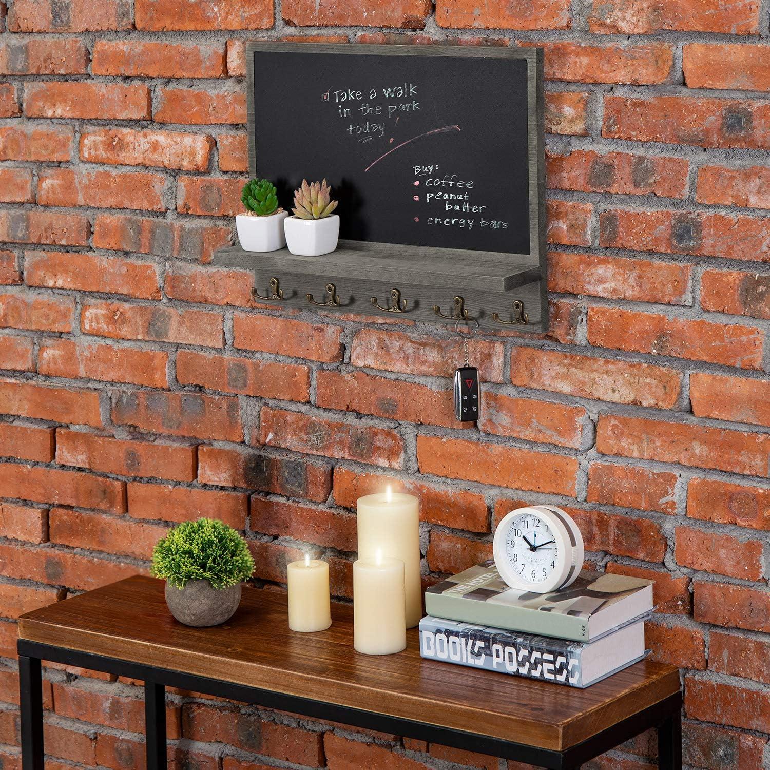 Cartel de Pizarra Montado en Pared MiRegalo Gris Oscuro con Estante y 5 Ganchos