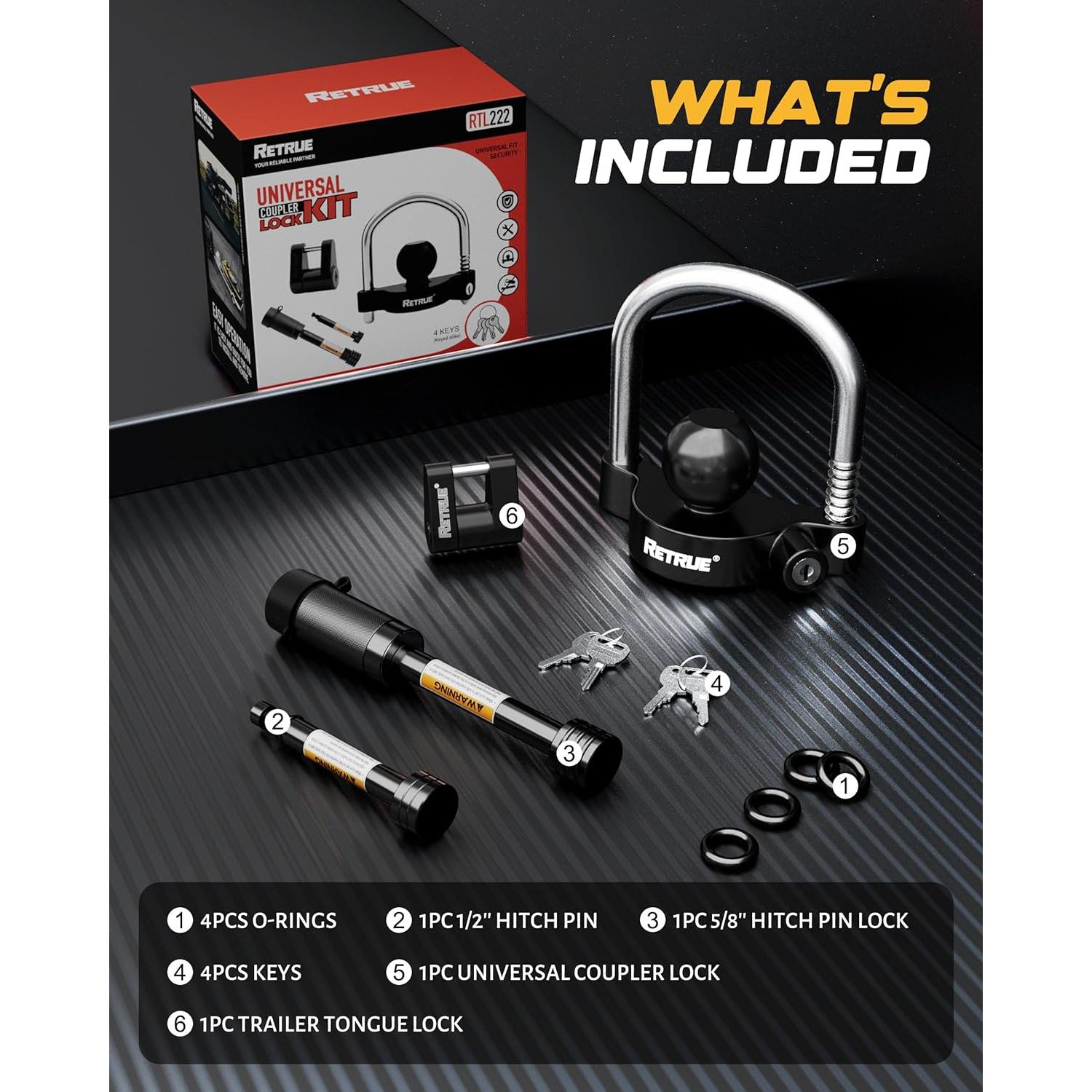 Juego de Cerraduras para Remolque RETRUE - Kit Universal Negro