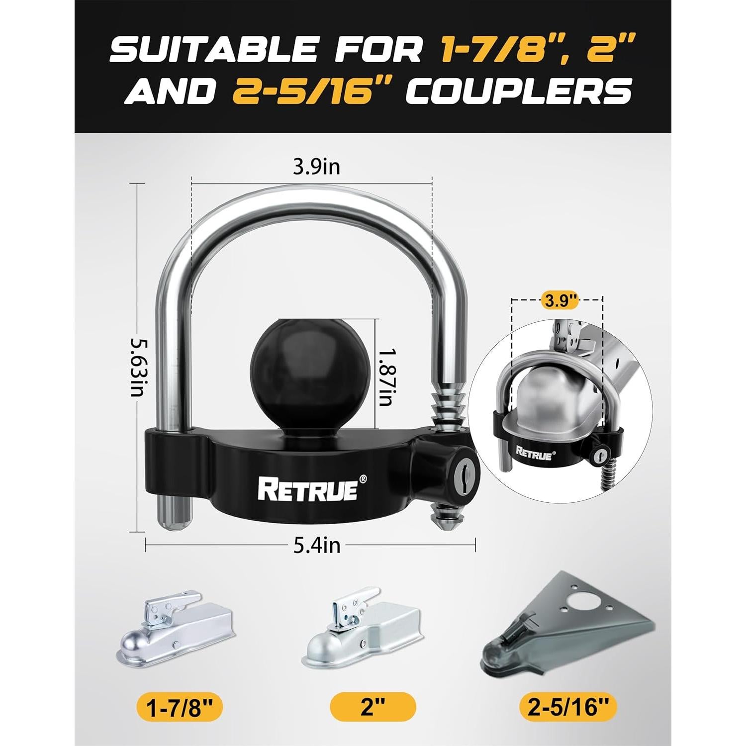 Juego de Cerraduras para Remolque RETRUE - Kit Universal Negro