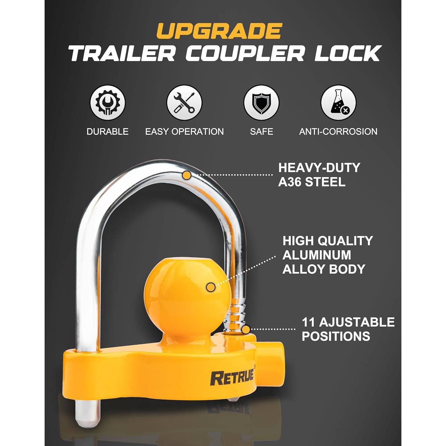 Cerradura Universal para Acoplador de Remolque RETRUE RTL002 Amarillo