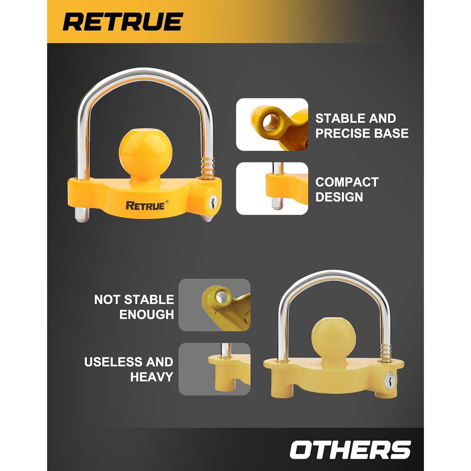 Cerradura Universal para Acoplador de Remolque RETRUE RTL002 Amarillo