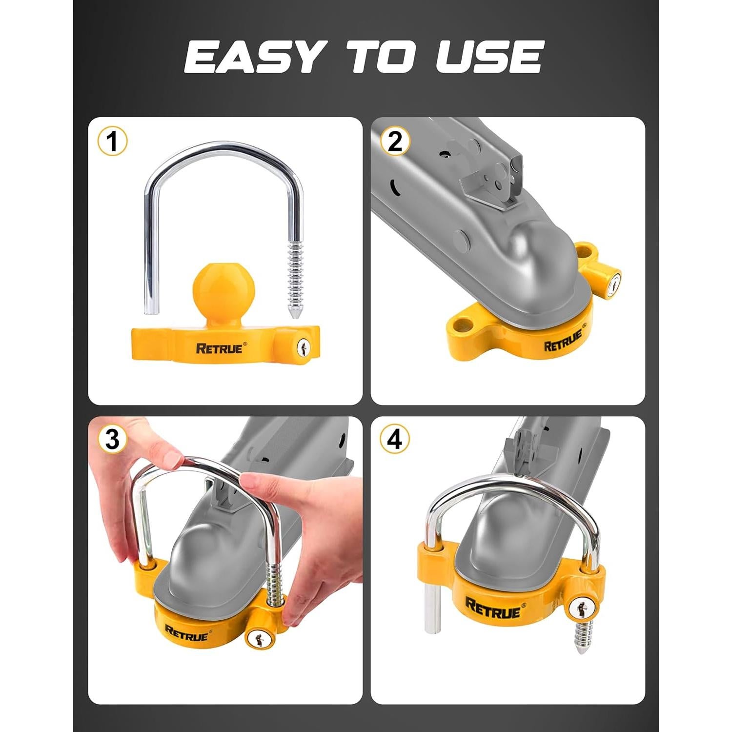 Cerradura Universal para Acoplador de Remolque RETRUE RTL002 Amarillo