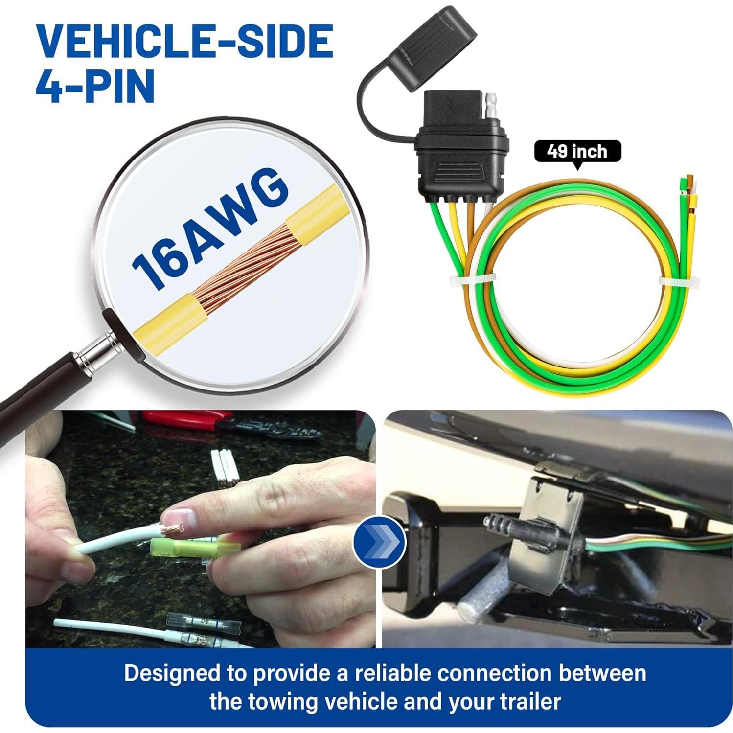 Conector de Remolque MECMO 4 Pines 1.22 m con Tapa de Polvo