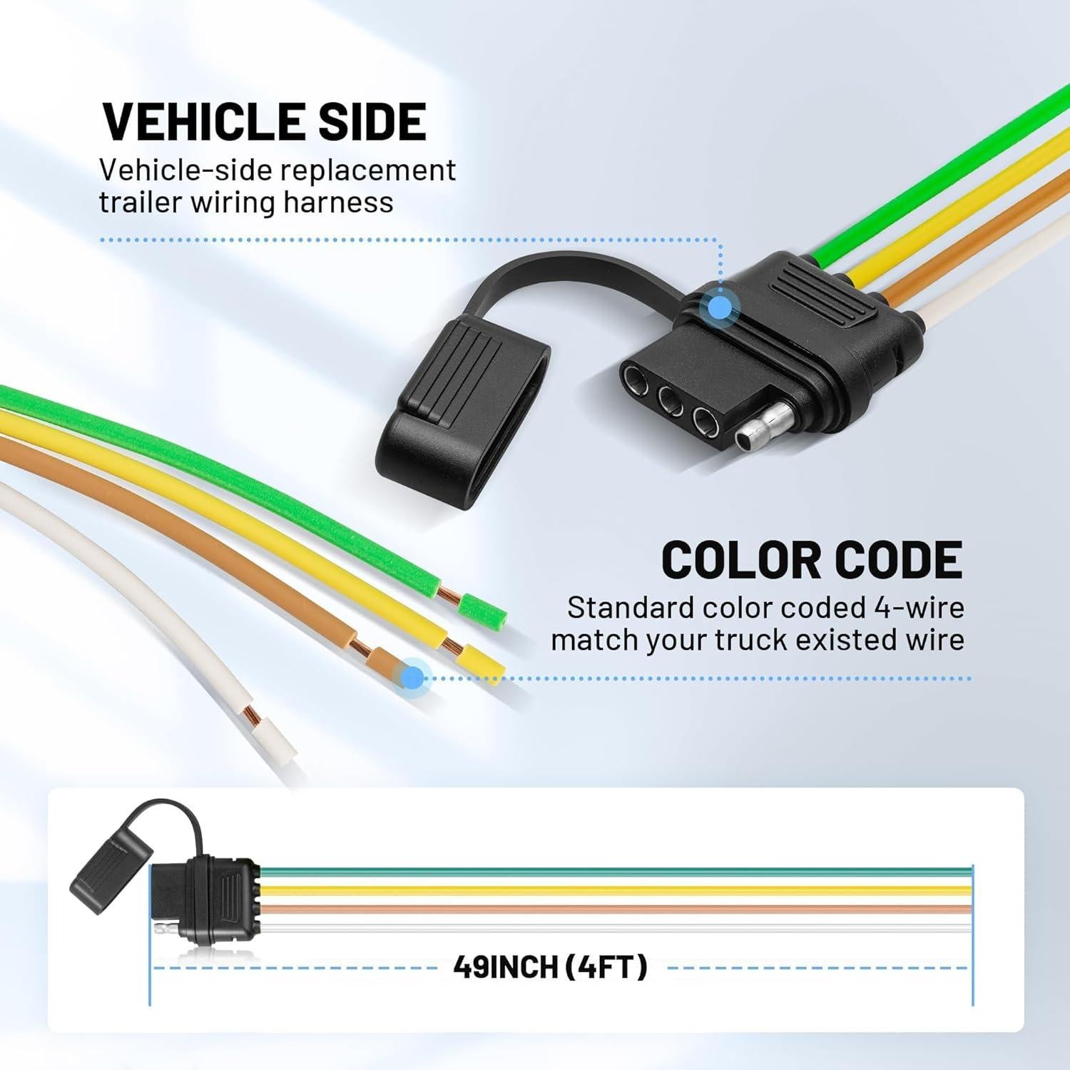 Conector de Remolque MECMO 4 Pines 1.22 m con Tapa de Polvo