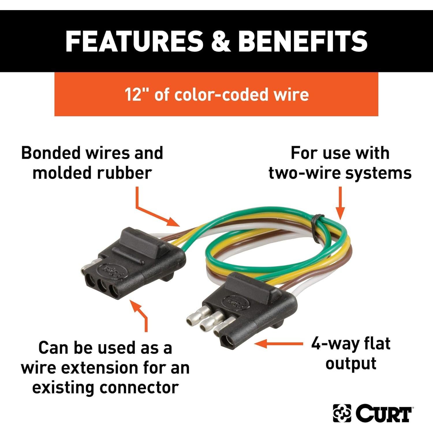 Arnés de Cableado CURT 58380 4 Pines Plano 30.48 cm