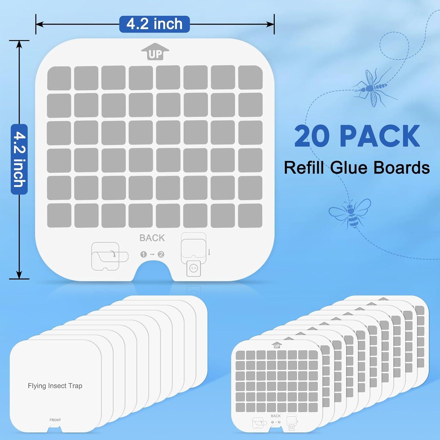 20 Placas Adhesivas Reemplazables Alikguu para Trampa Moscas