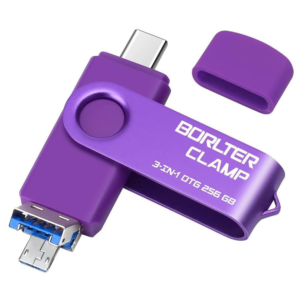 Unidad Flash 256GB BorlterClamp 3 en 1 USB OTG Púrpura