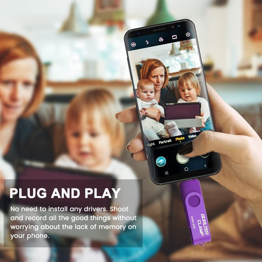 Unidad Flash 256GB BorlterClamp 3 en 1 USB OTG Púrpura