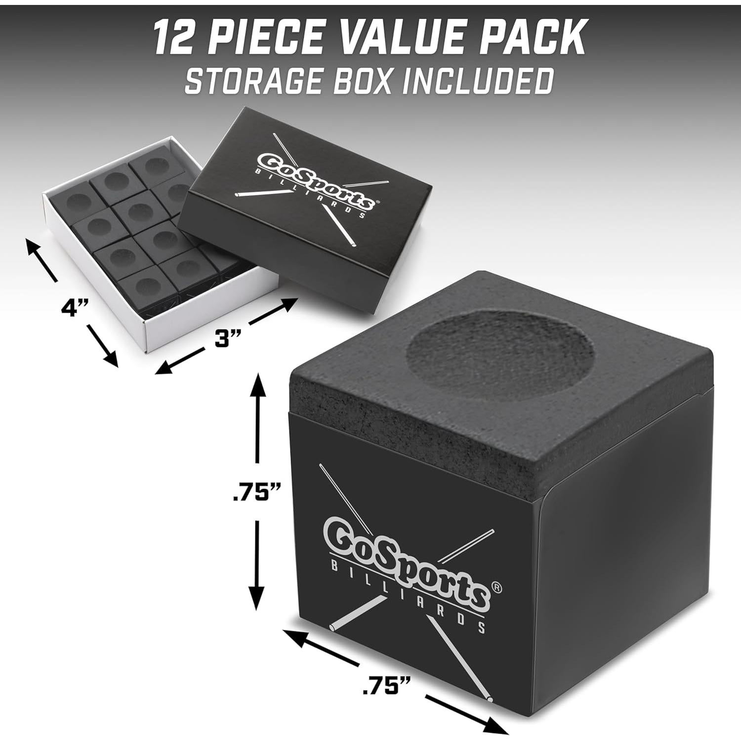 Cubo de Tiza para Taco de Billar GoSports 12 Pack - Negro