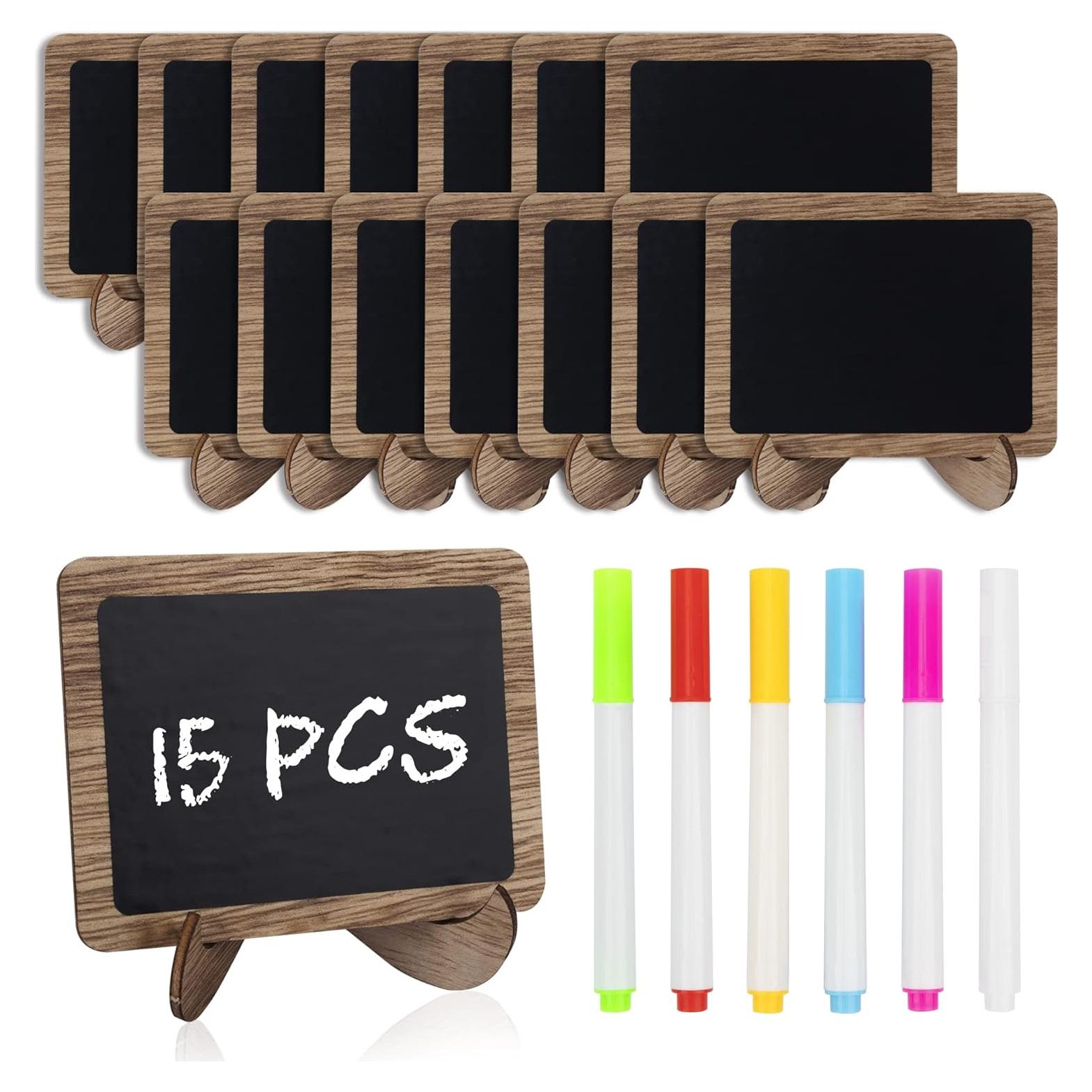 Temlum 15 Mini Carteles de Tiza con 6 Marcadores Reutilizables