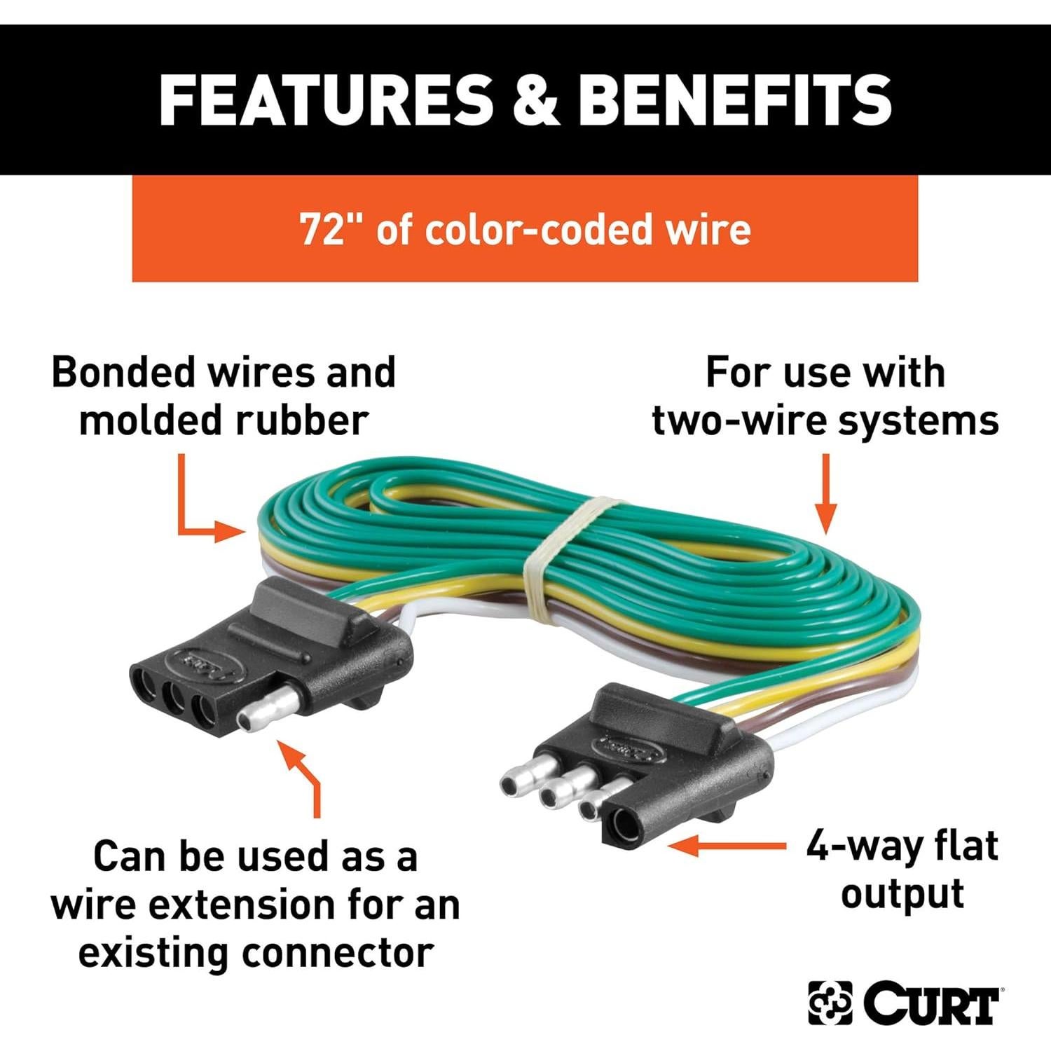 Conector de Cableado Plano 4 Pines CURT 58050 182.88 cm