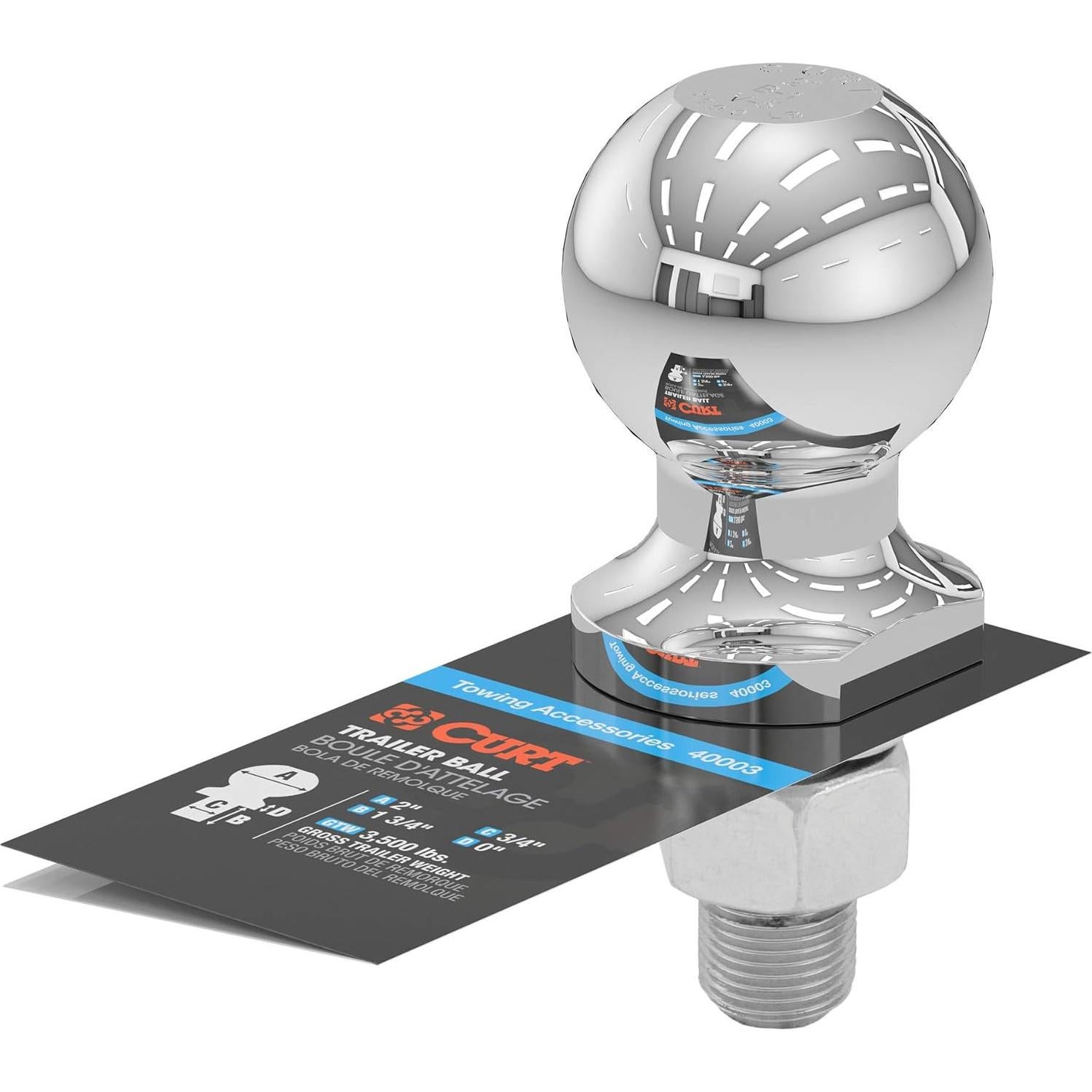 Bola de remolque CURT 2" 3500 lbs (1587 kg) acero cromo