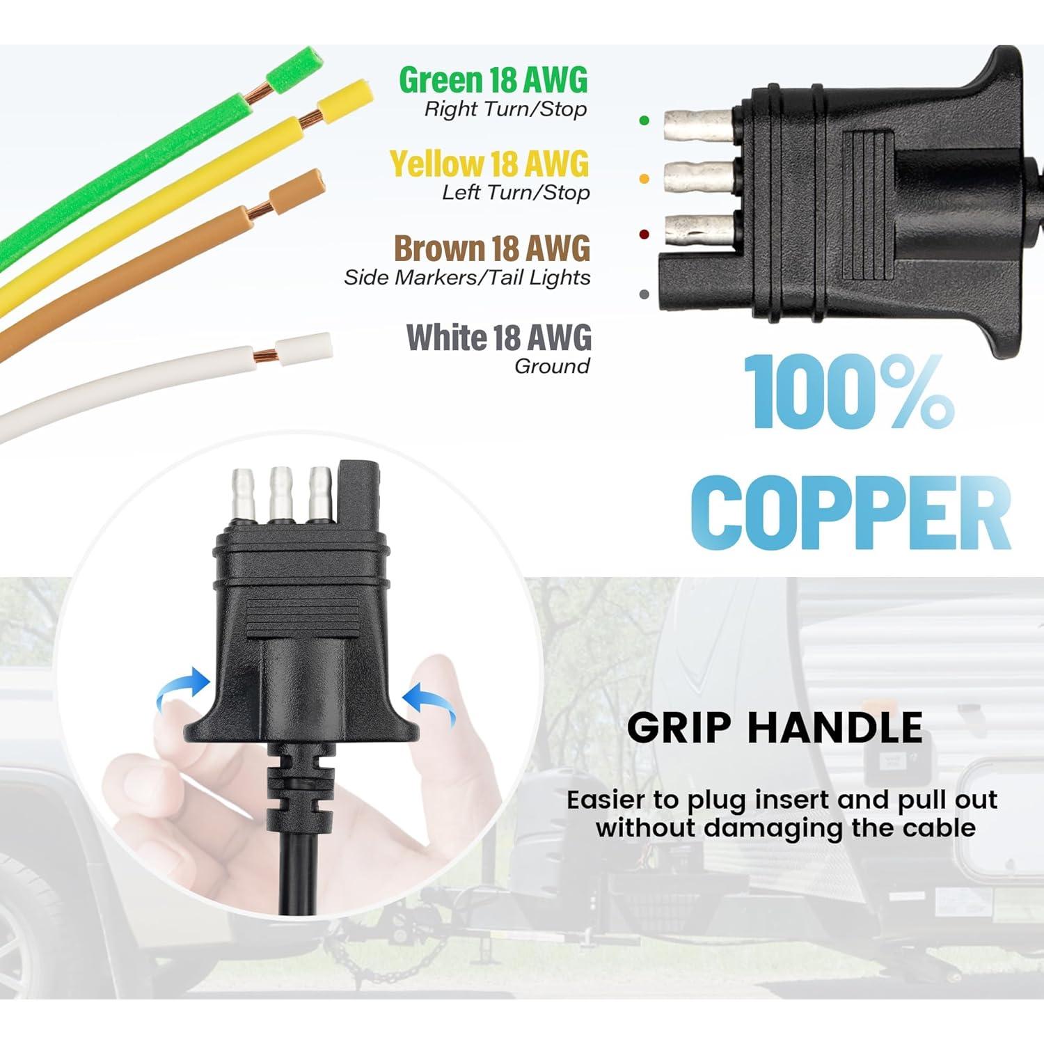 Conector de Remolque 4 Pines MECMO 5 Pies 18AWG Resistente
