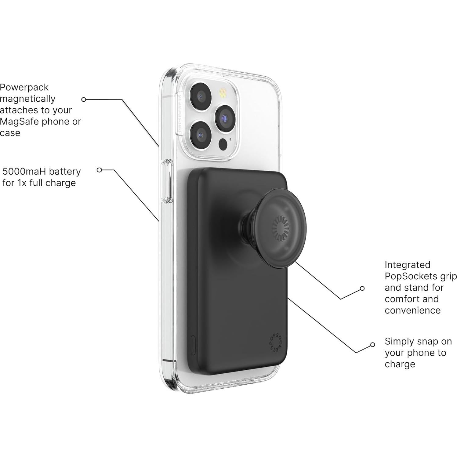 PowerPack PopSockets Batería Portátil 5000mAh - Negro