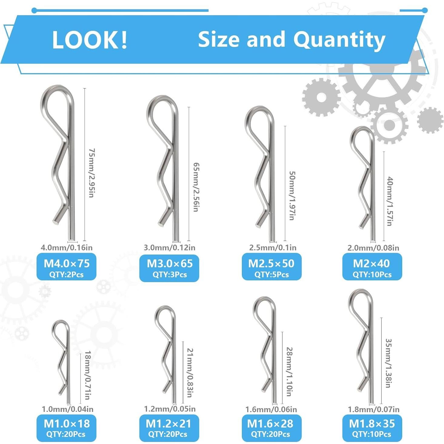 Kit 90 Pcs Clips de Pasador de Enganche ALLECIN R Clips Acero Inoxidable