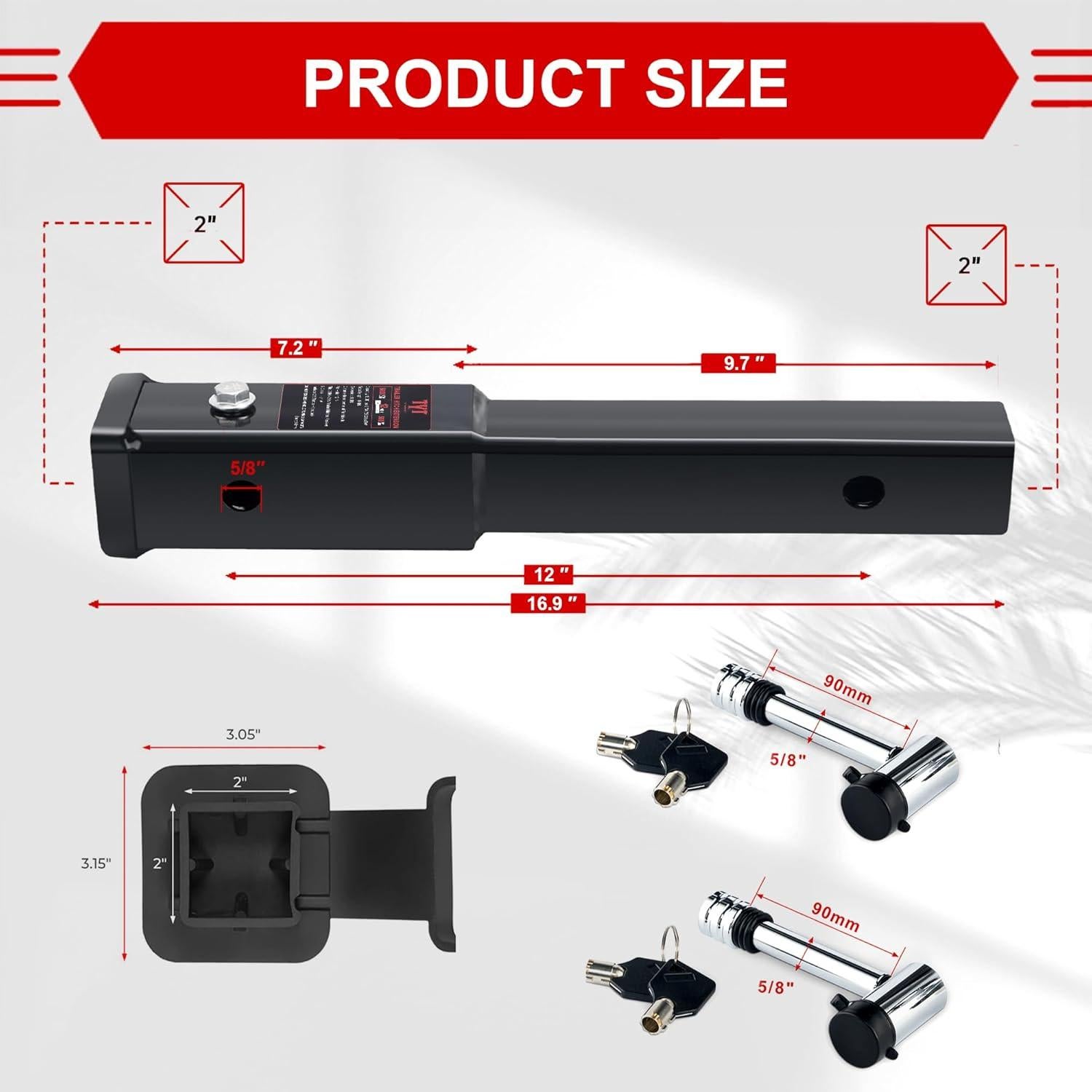 Extensor de Remolque TYT 18 Pulgadas para Receptor 2"