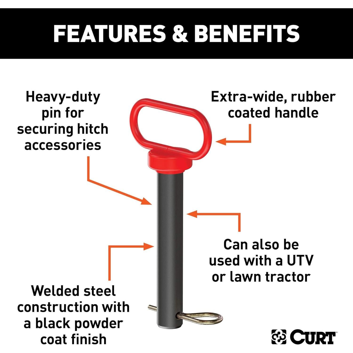 Pasador de Enganche CURT 45803 2.54 cm x 13.97 cm con Mango de Goma