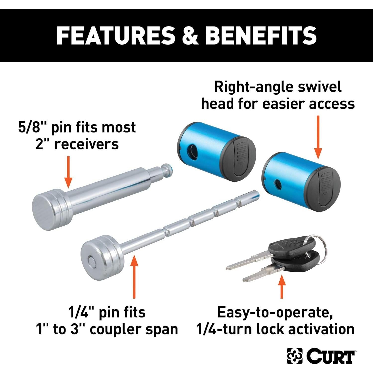 Juego de Cerraduras para Remolque CURT 23505, Acero Cromo