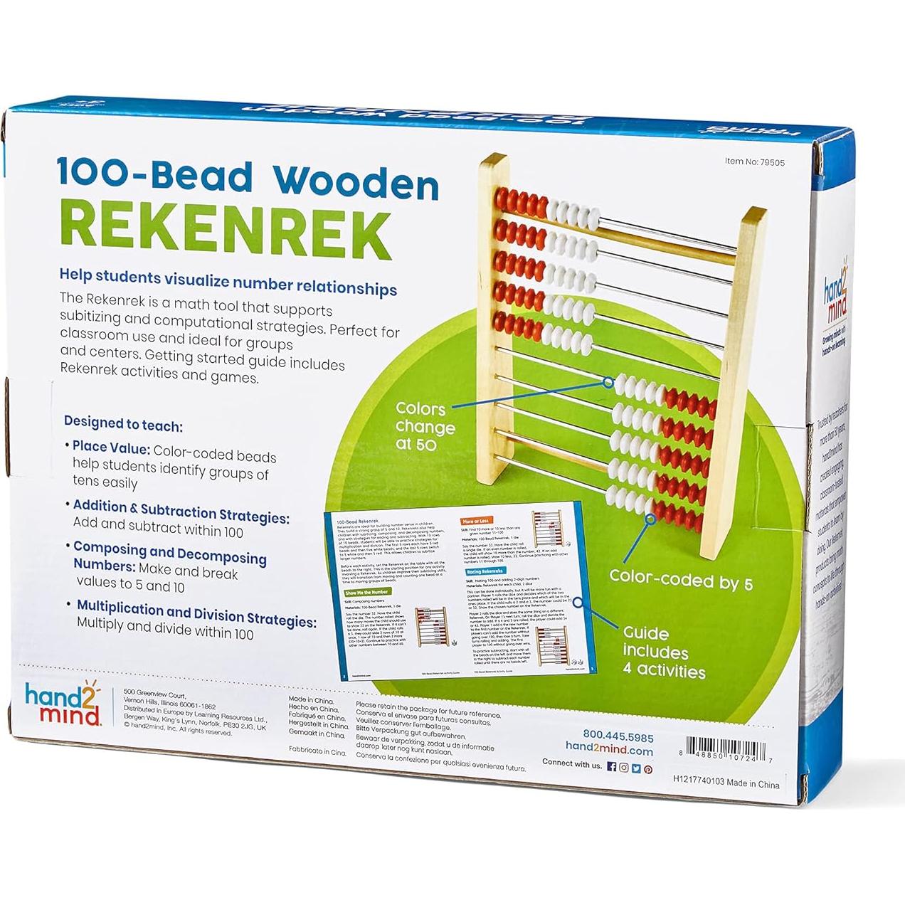 Rekenrek de Madera Hand2mind 100 Cuentas para Niños 4-10 Años