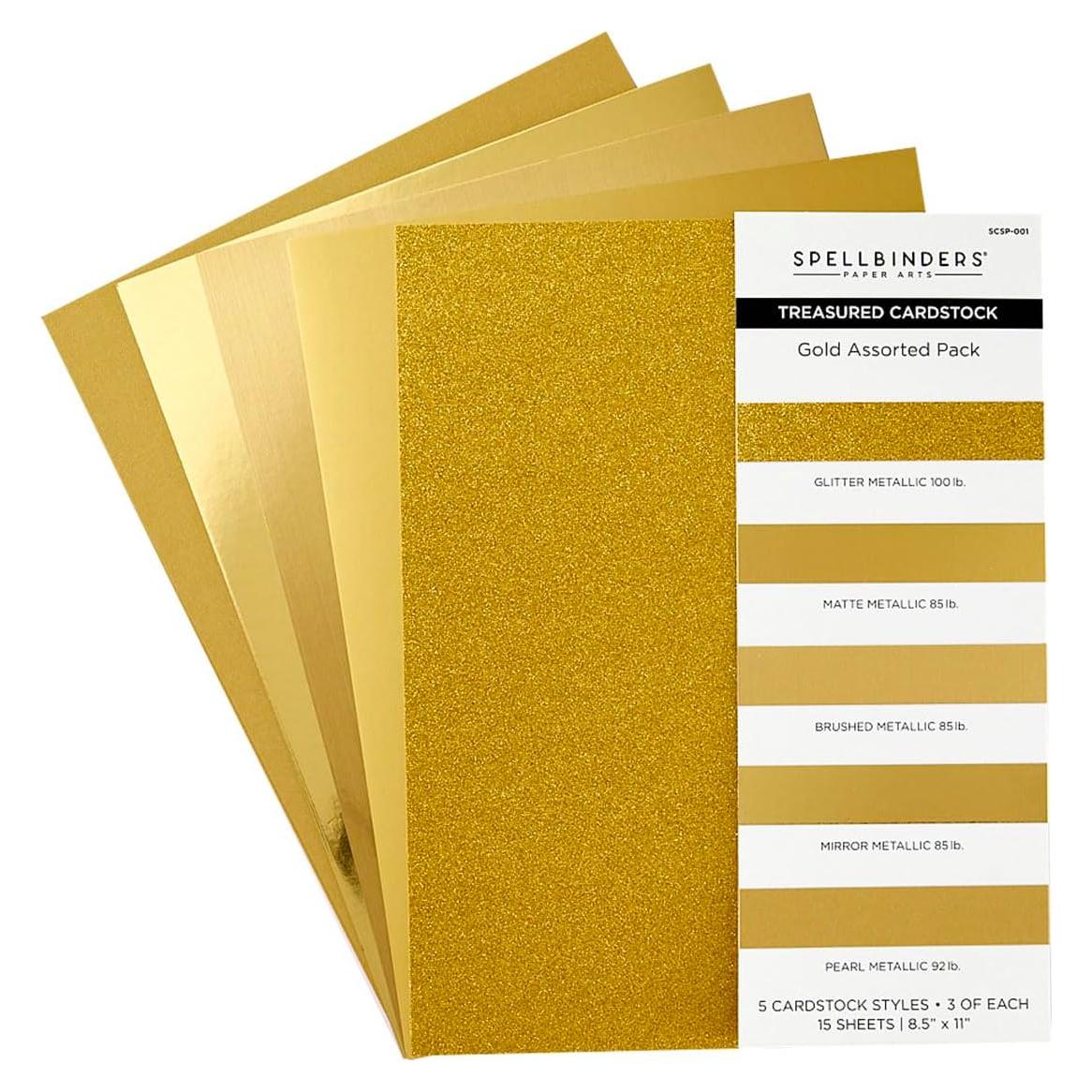 Paquete de Cartulina Dorada Spellbinders 15 Hojas 21.6x37.9cm