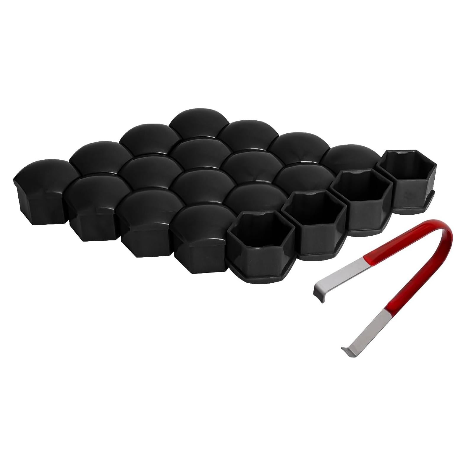 20 Cubiertas de Tuercas de Rueda AOIT 21mm Negro con Herramienta