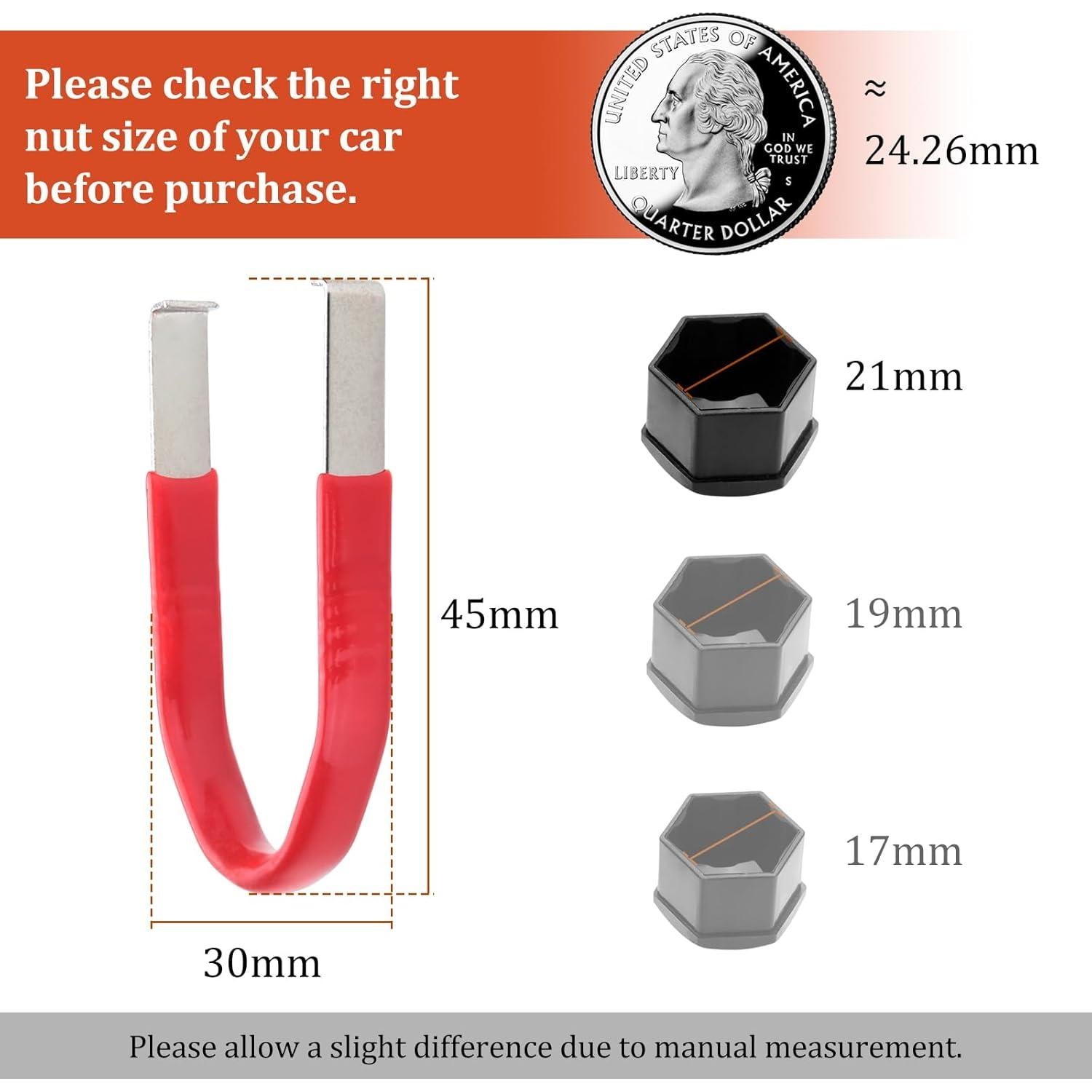 20 Cubiertas de Tuercas de Rueda AOIT 21mm Negro con Herramienta