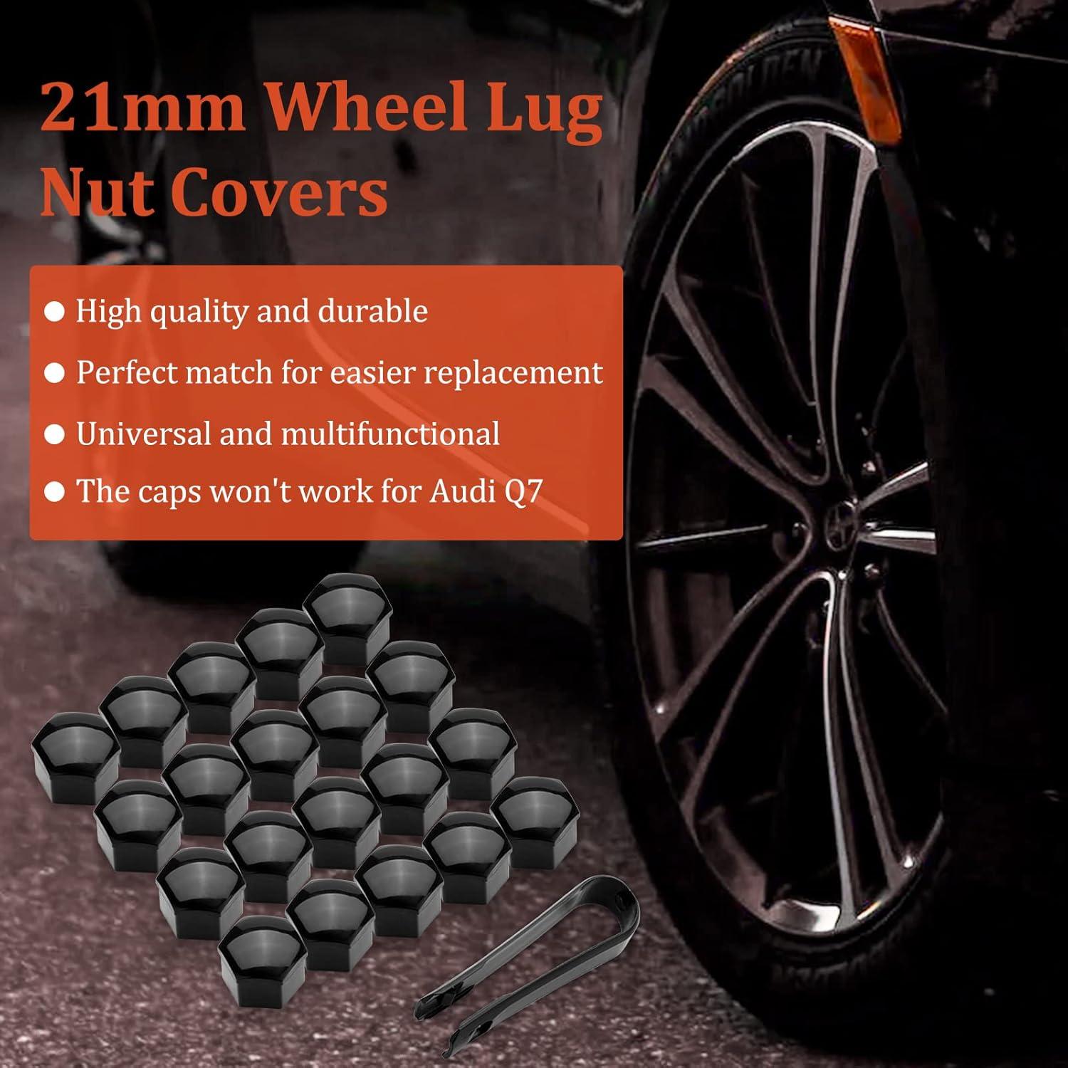 20 Cubiertas de Tuercas de Rueda AOIT 21mm Negro con Herramienta