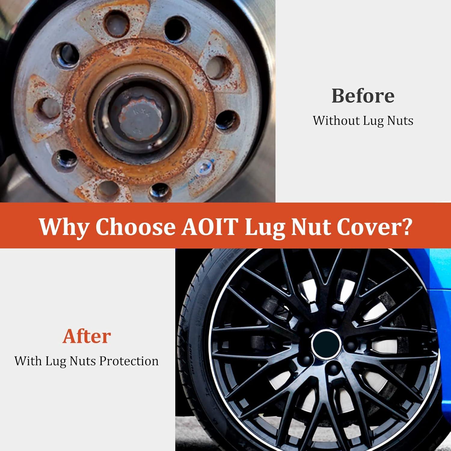 20 Cubiertas de Tuercas de Rueda AOIT 21mm Negro con Herramienta