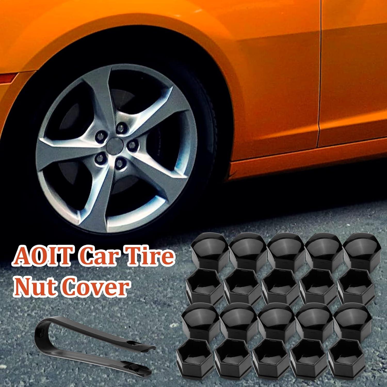 20 Cubiertas de Tuercas de Rueda AOIT 21mm Negro con Herramienta