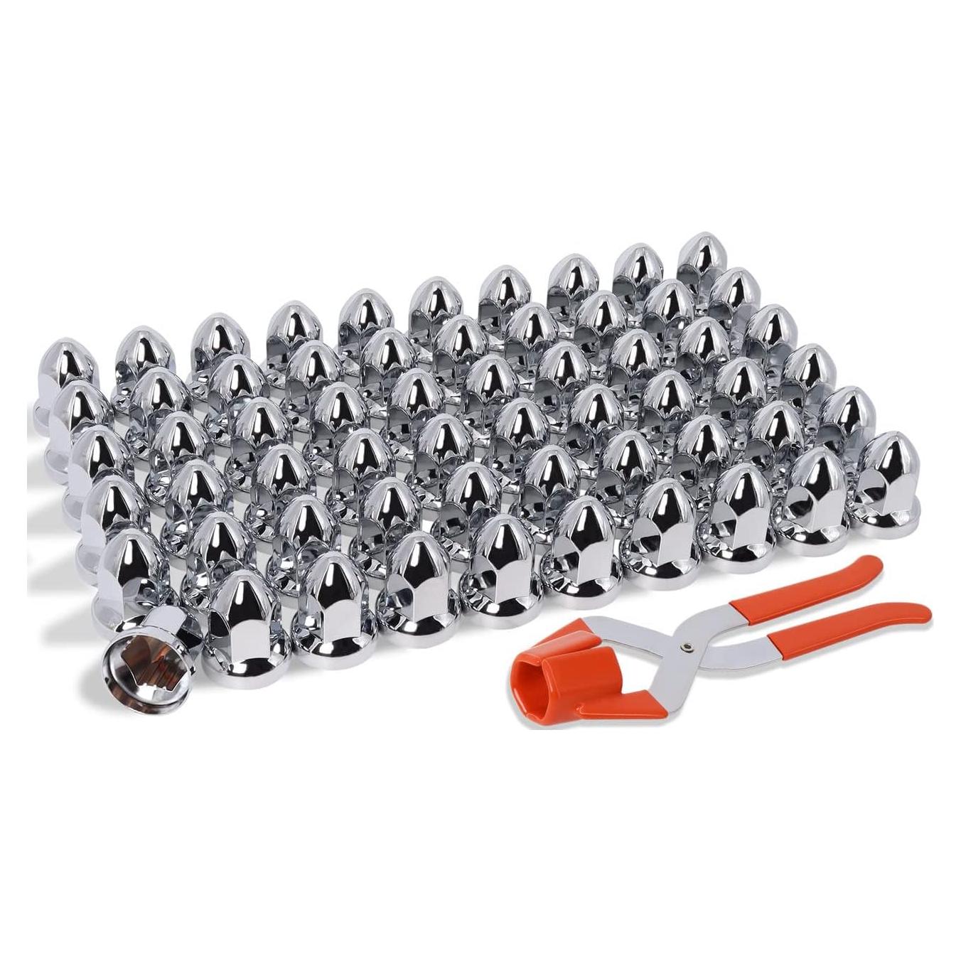 Cubiertas de Tuercas 33mm Podoy ABS Cromadas - Paquete de 60