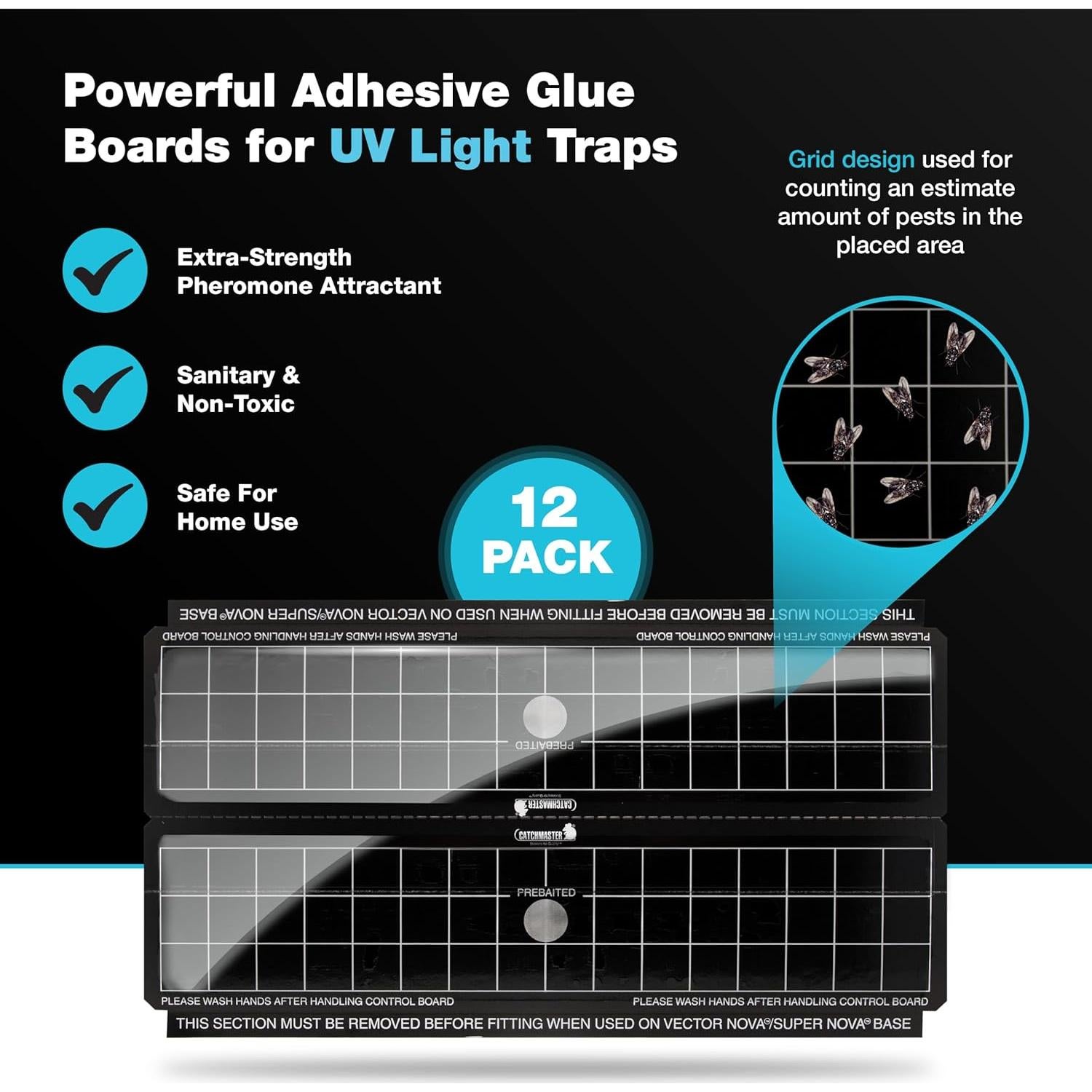 Tableros Adhesivos Reemplazo Catchmaster para Trampa UV - Paquete de 12