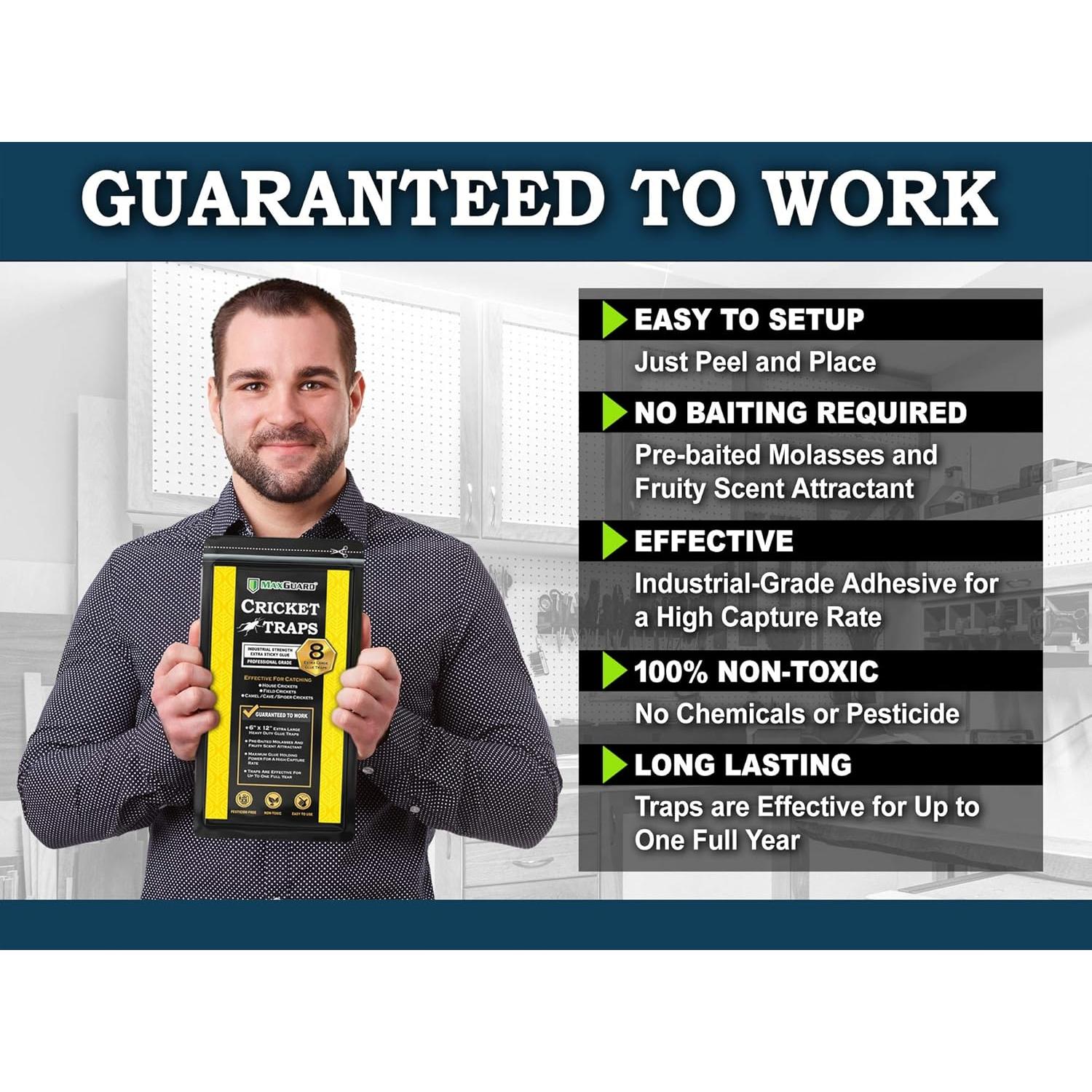 Trampas para Grillos Extra Grandes MaxGuard - 8 Unidades, No Tóxicas