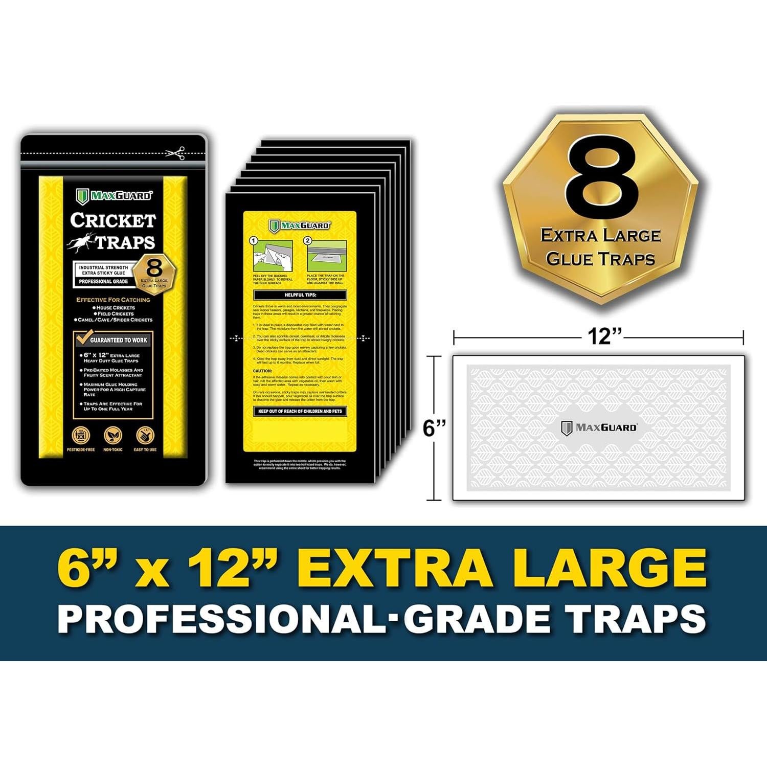 Trampas para Grillos Extra Grandes MaxGuard - 8 Unidades, No Tóxicas