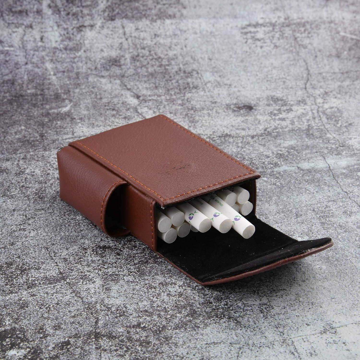Funda de Cuero PU para Cigarrillos King Size con Bolsillo Extra
