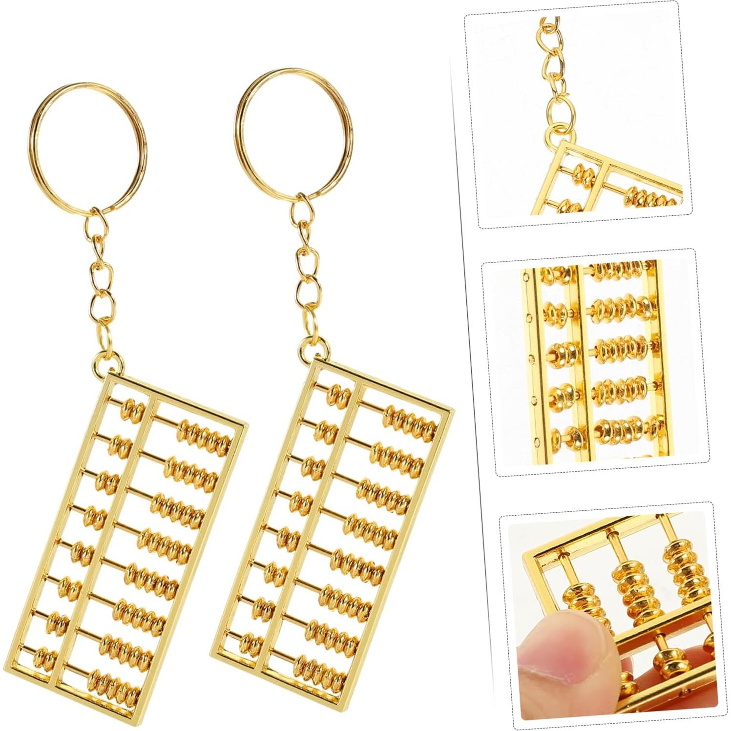 2 Piezas Llavero Colgante Abaco Retro Dorado 6x2.7cm