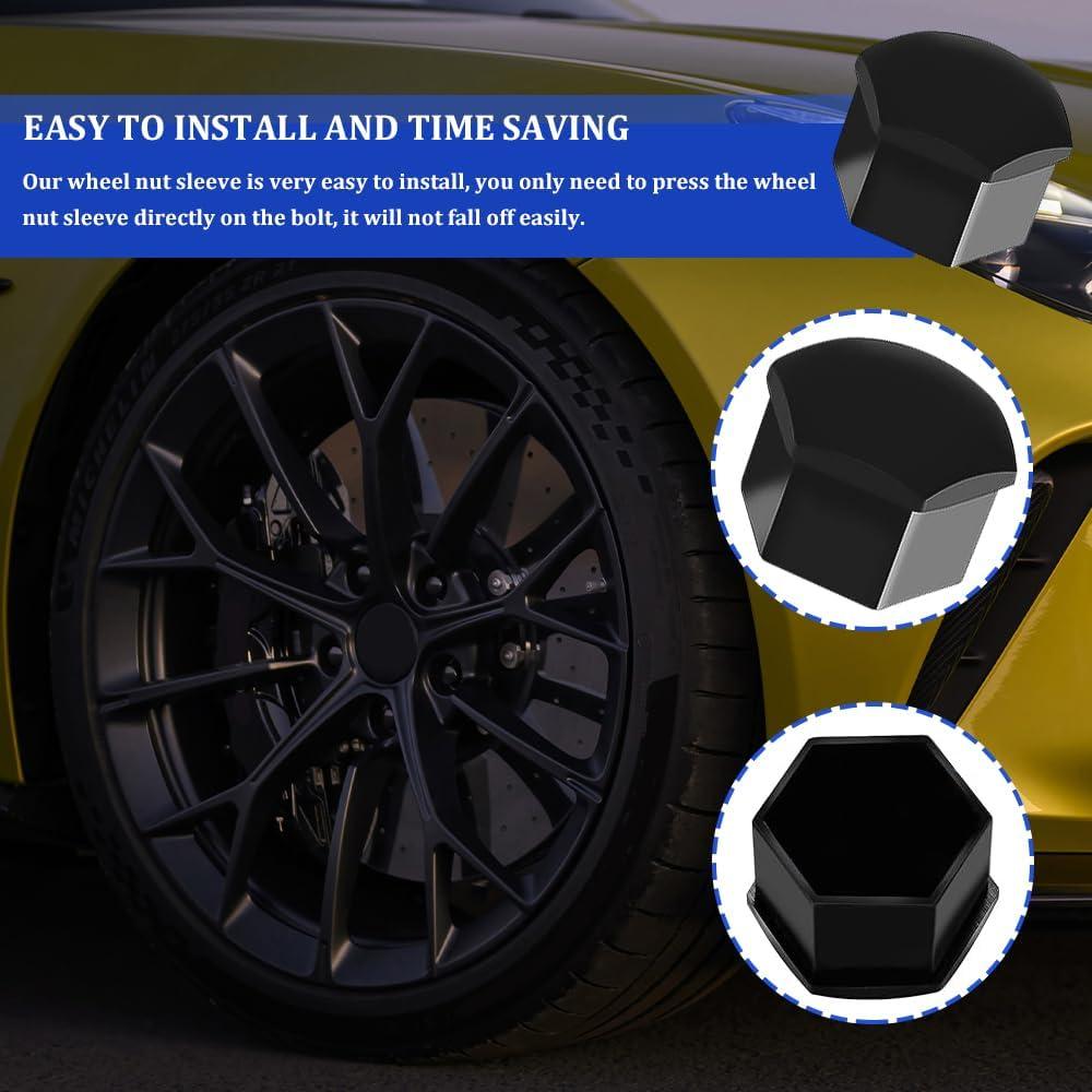 20 Tapas de Tuercas de Rueda Hexagonales 17mm Tecledsn Negro