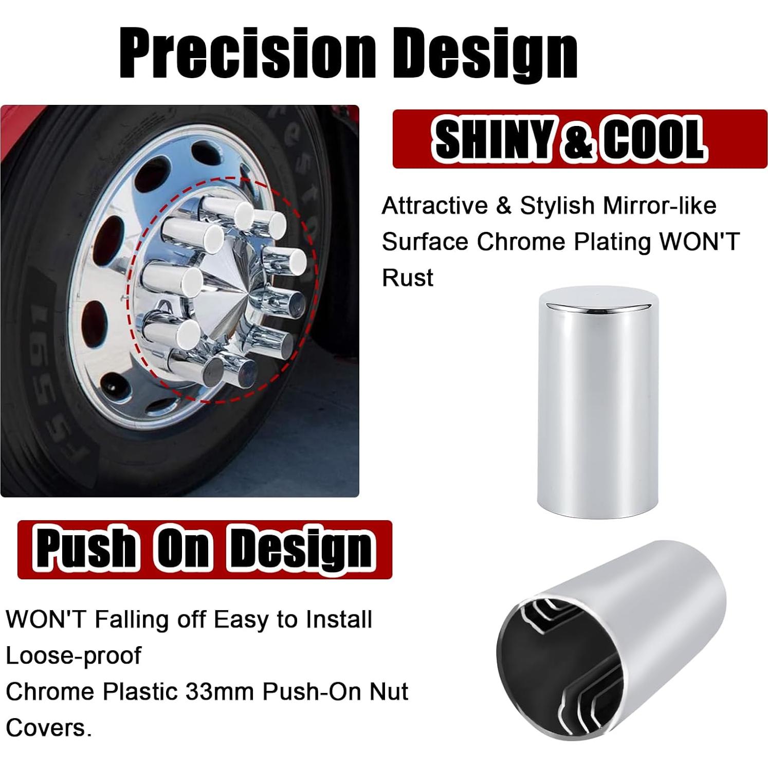 Cubiertas de Tuerca de Perno Cabtherlyn 33mm Cromo ABS - Paquete de 40