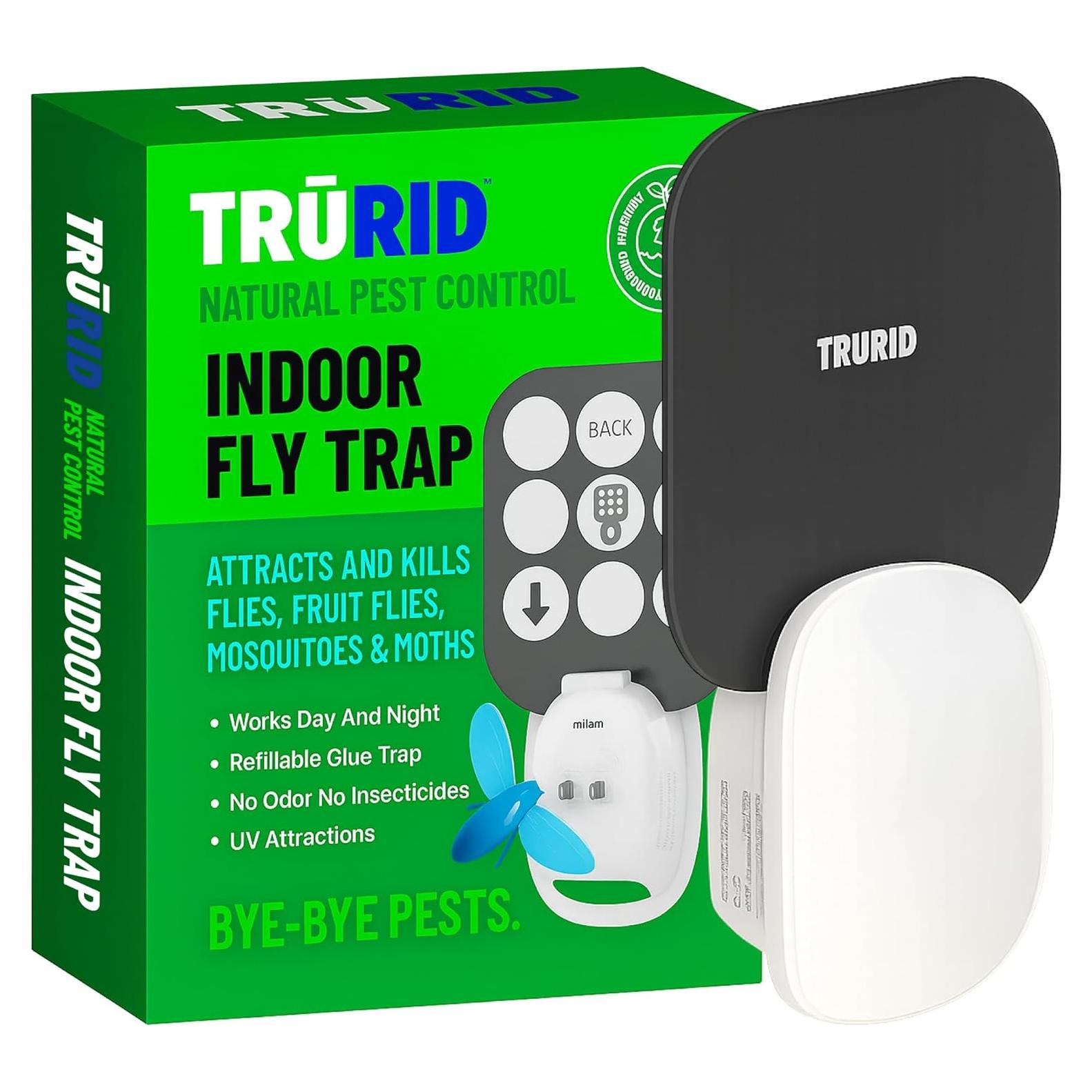 Trampa de Moscas Interior TruRid con Luz UV y 3 Tarjetas de Pegamento