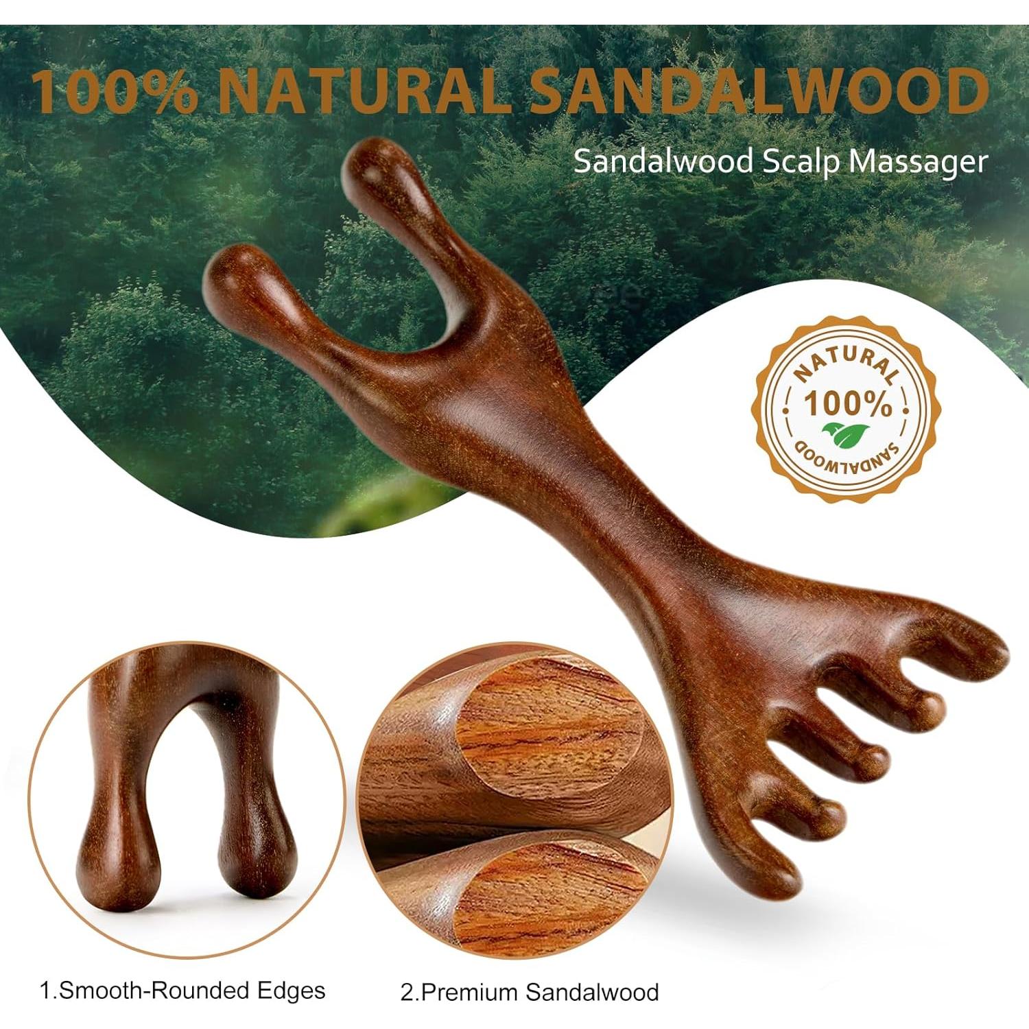 Masajeador de Cuero Cabelludo MoyRetty de Madera Sándalo Doble Cara