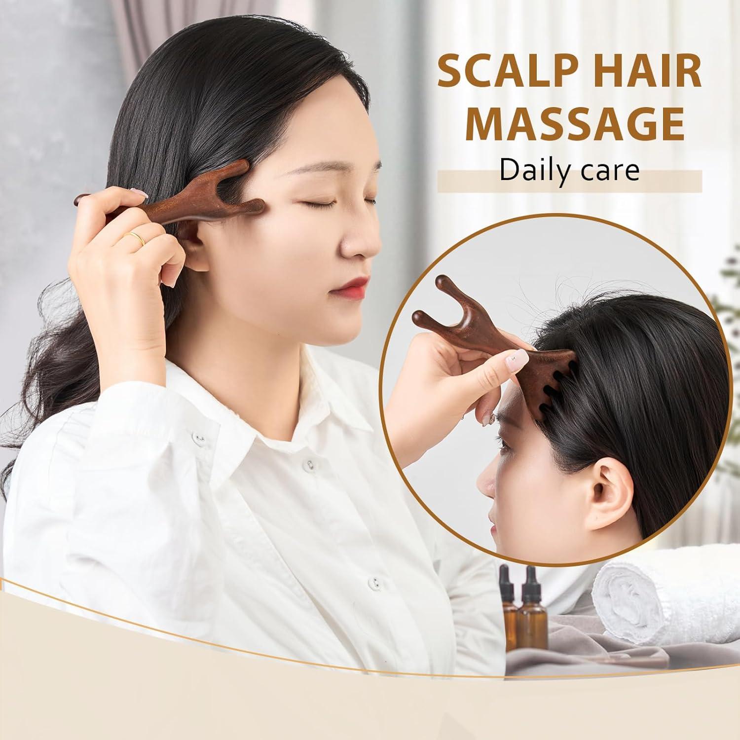 Masajeador de Cuero Cabelludo MoyRetty de Madera Sándalo Doble Cara