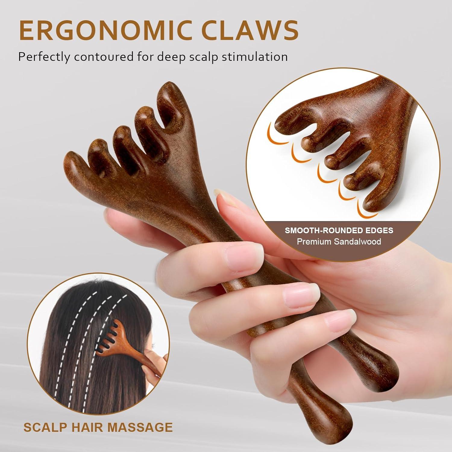 Masajeador de Cuero Cabelludo MoyRetty de Madera Sándalo Doble Cara