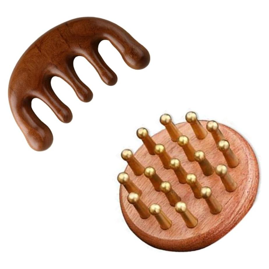 Masajeador de cuero cabelludo Smowfes - Exfoliador de sándalo, 2 piezas