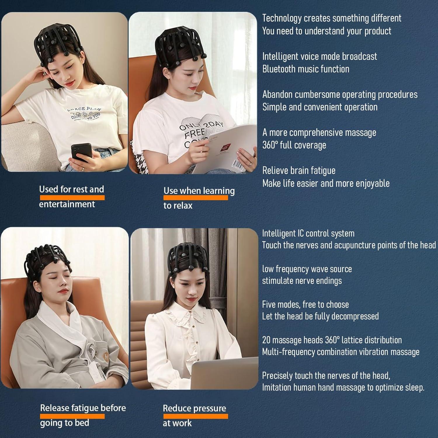 Masajeador Eléctrico de Cabeza JIEJUNJIE 20 Garras Bluetooth