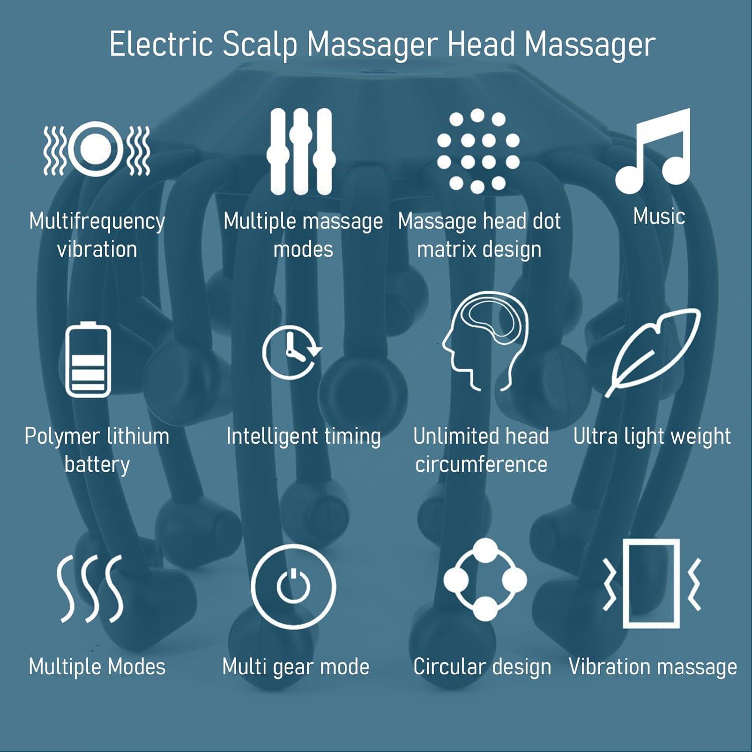 Masajeador Eléctrico de Cabeza JIEJUNJIE 20 Garras Bluetooth