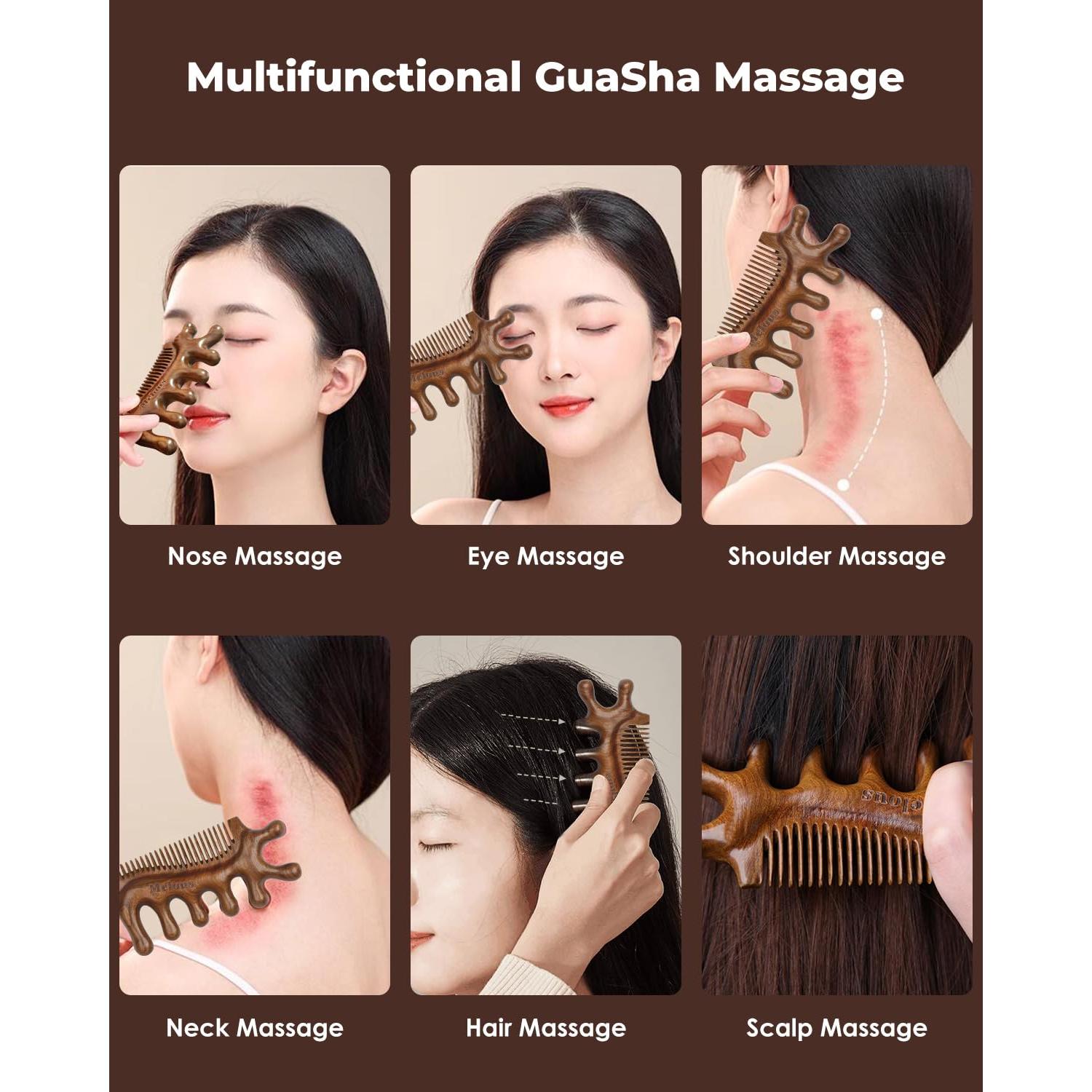 Masajeador Gua Sha Melous 4 en 1 para Cabello y Cuerpo