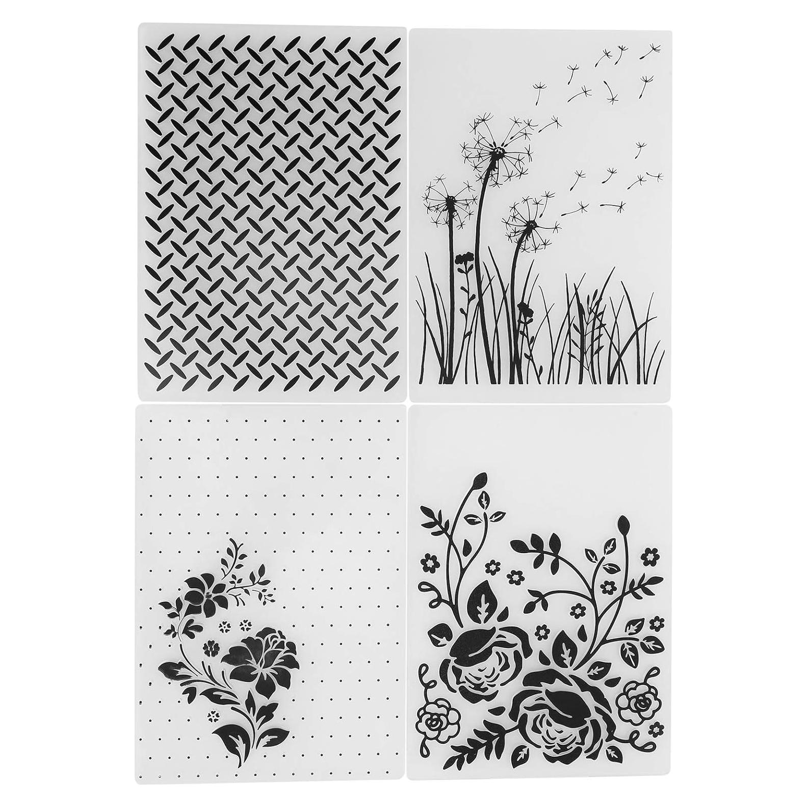 Embossing Folder, 4Pcs Plastic Embossed Template Embossing Folders Stencil Decorating for DIY Scrapbooking Card Making Photo Album Stamps Paper Craft Making Decoration