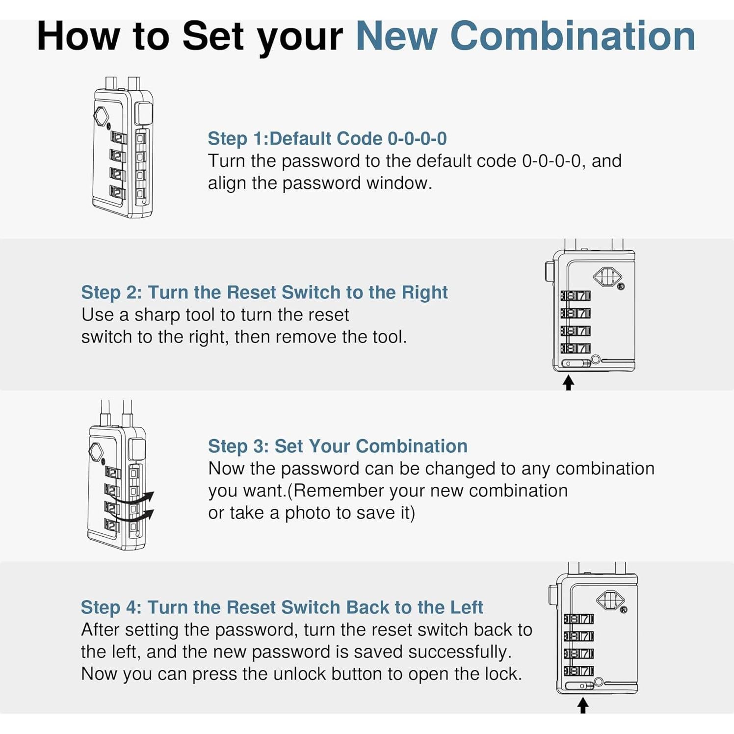 Candados de Viaje TSA Puroma 4 Dígitos Reajustables - 2 Piezas